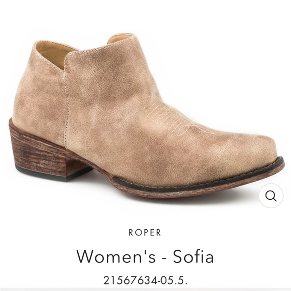 Roper Sofia Snip Toe Zippered Cowboy Booties Womens Brown Casual Boots Size 7 - Picture 9 of 10